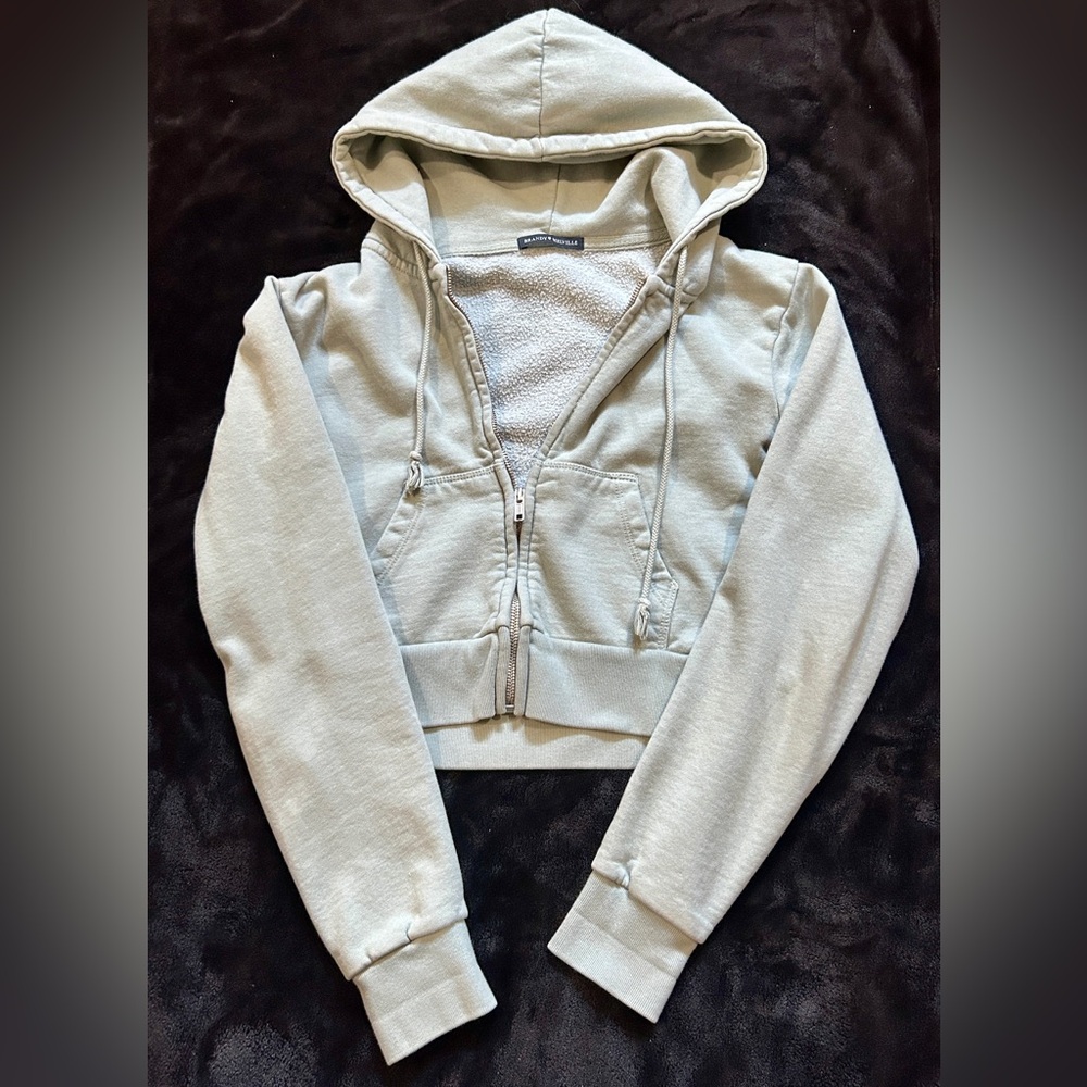 Brandy Melville Light Sage Green Zip-Up Hoodie